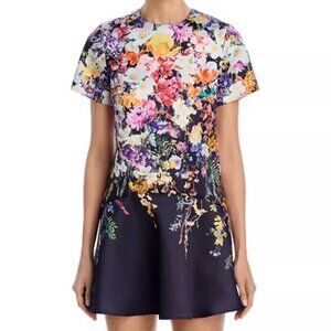 Aqua Floral Drop Waist Mini Dress